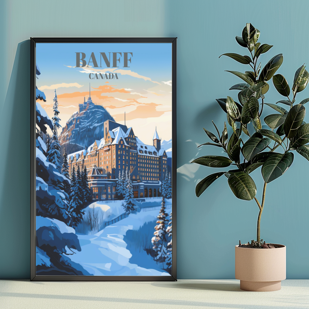 Fairmont Hotel in Banff, Canada Travel Poster - Banff National Park Wall Decor