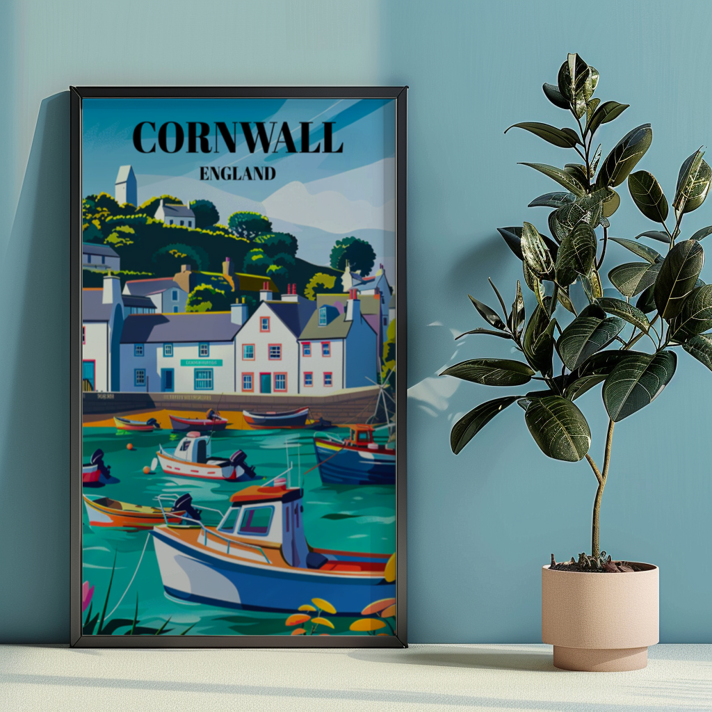 Looe Fishing Village Travel Poster, Cornwall, England, Coastal Wall Art