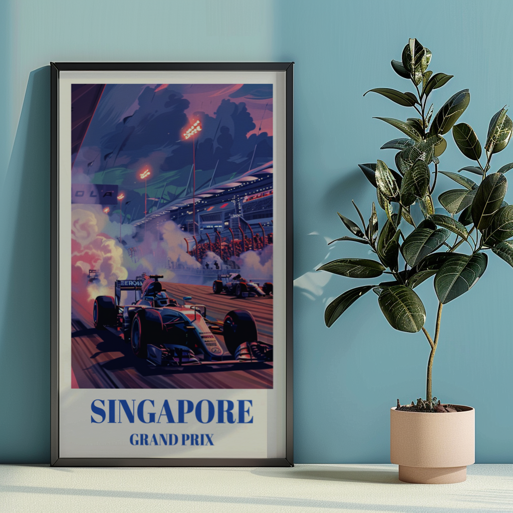 Singapore Grand Prix Track Travel Poster, F1 Circuit Art Print