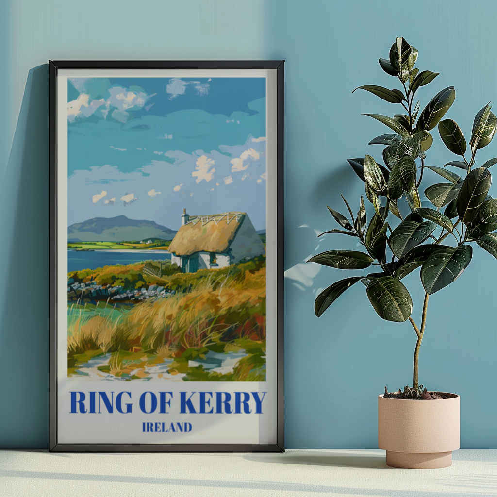 Ring of Kerry Ireland Travel Poster: Scenic Countryside Landscape Art Print