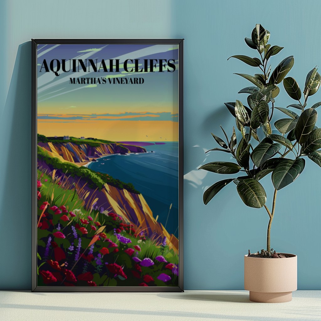 Aquinnah Cliffs Martha's Vineyard Travel Poster, Gay Head Cliffs Sunset Art