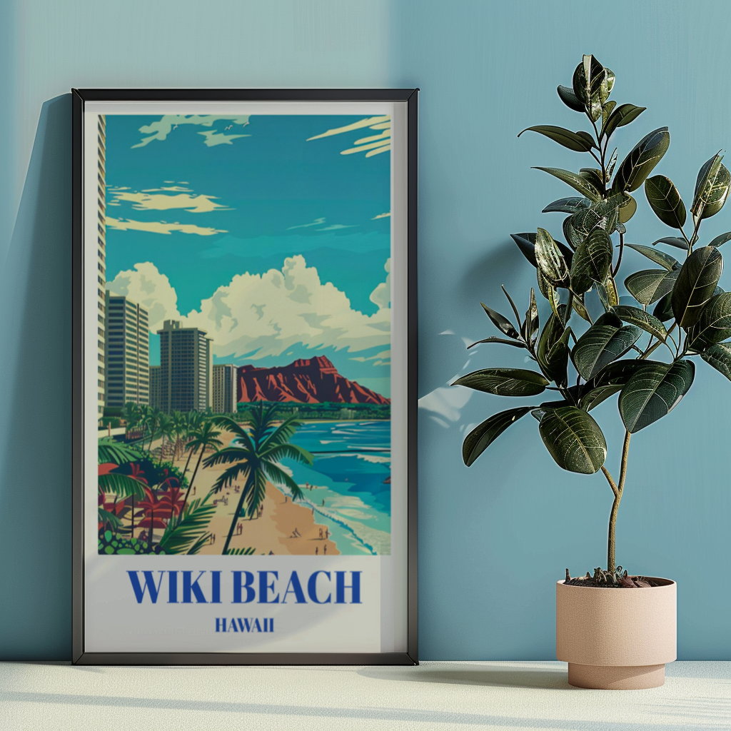 Waikiki Beach Hawaii Travel Poster, Hawaiian Wall Art Prin