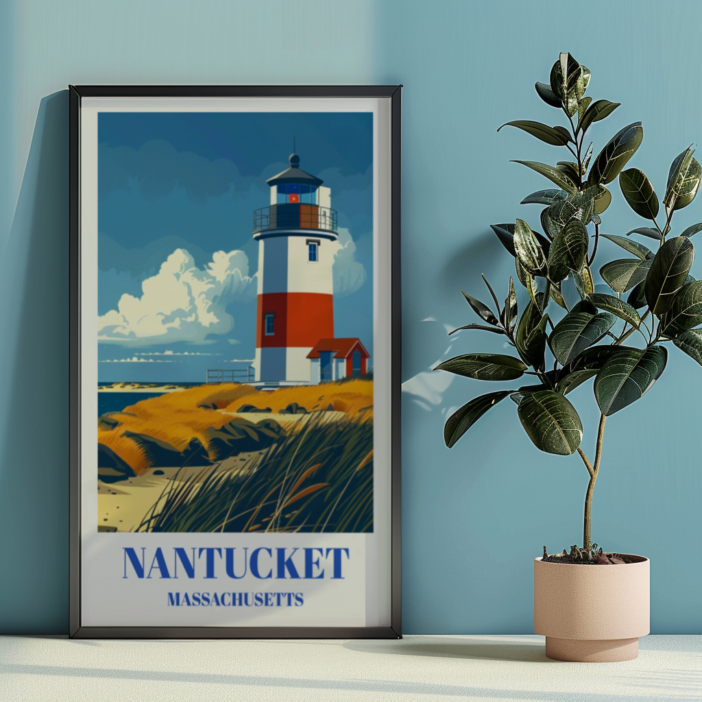 Nantucket Massachusetts Travel Poster, Island Art Print, Coastal Decor