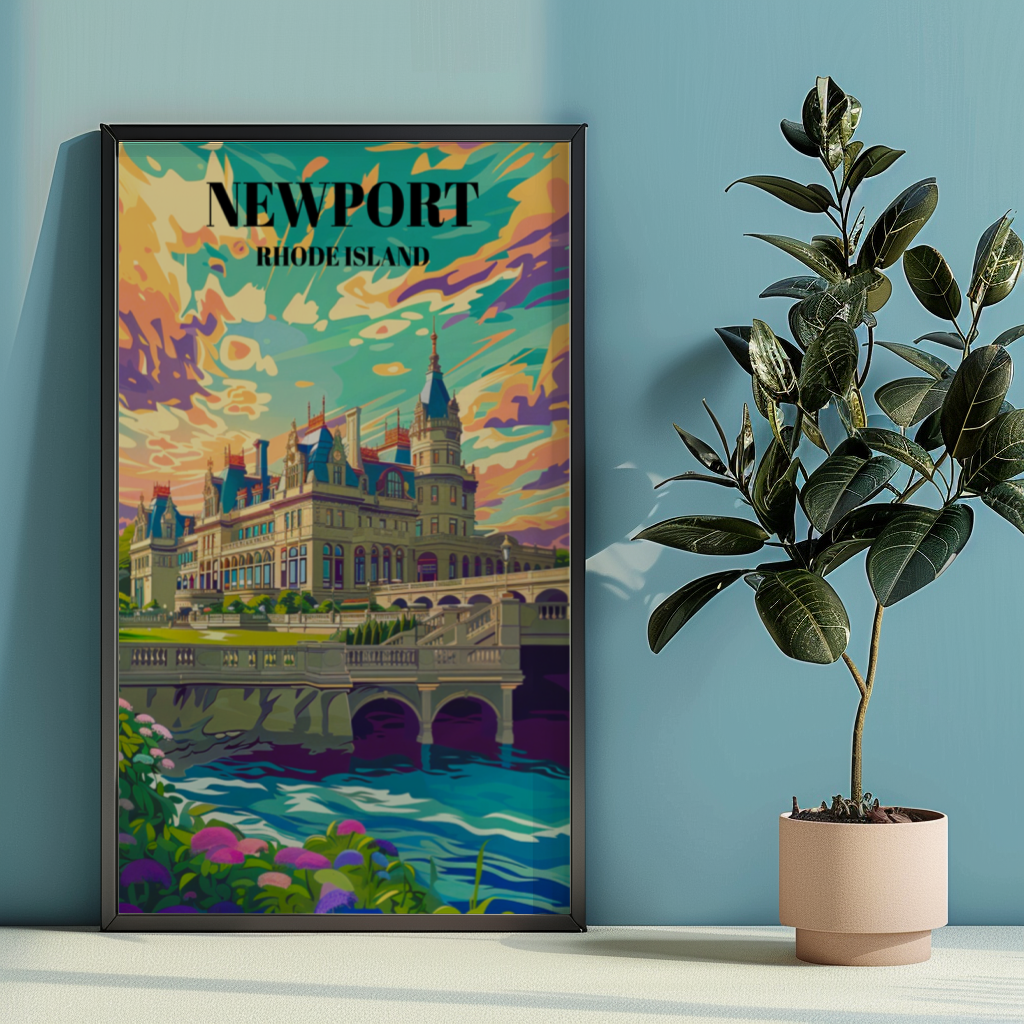 The Breakers, Newport Rhode Island Travel Poster, Gilded Age Mansion