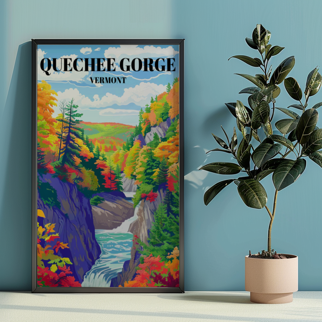 Quechee Gorge Vermont Travel Poster, Scenic Nature Landscape