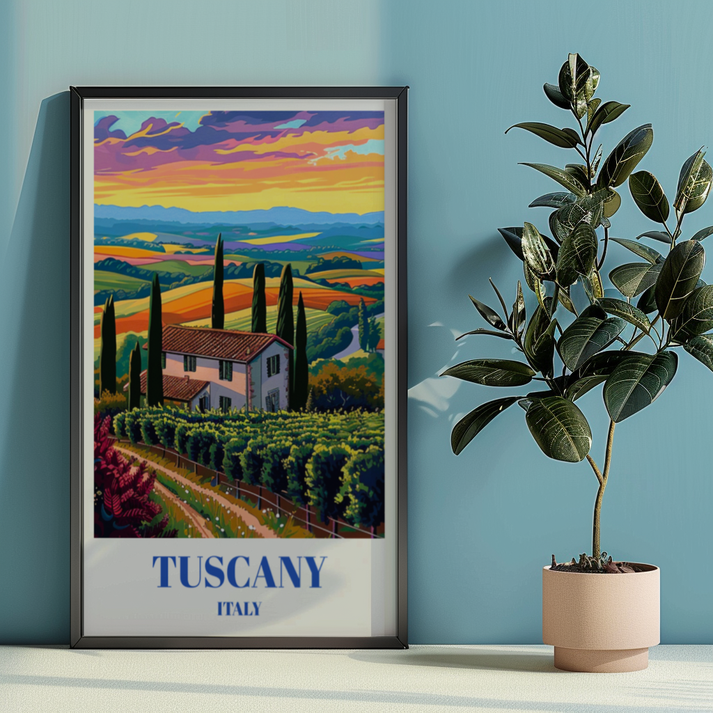 Chianti Region Wineries in Tuscany, Italy Travel Poster, Rustic Wall Art Decor