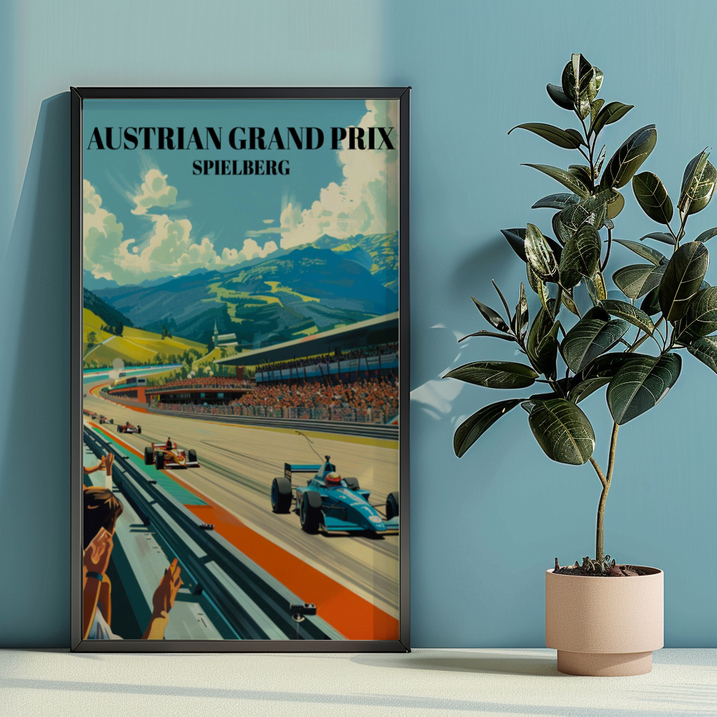 Austrian Grand Prix Spielberg Travel Poster, F1 Racing Circuit Illustration