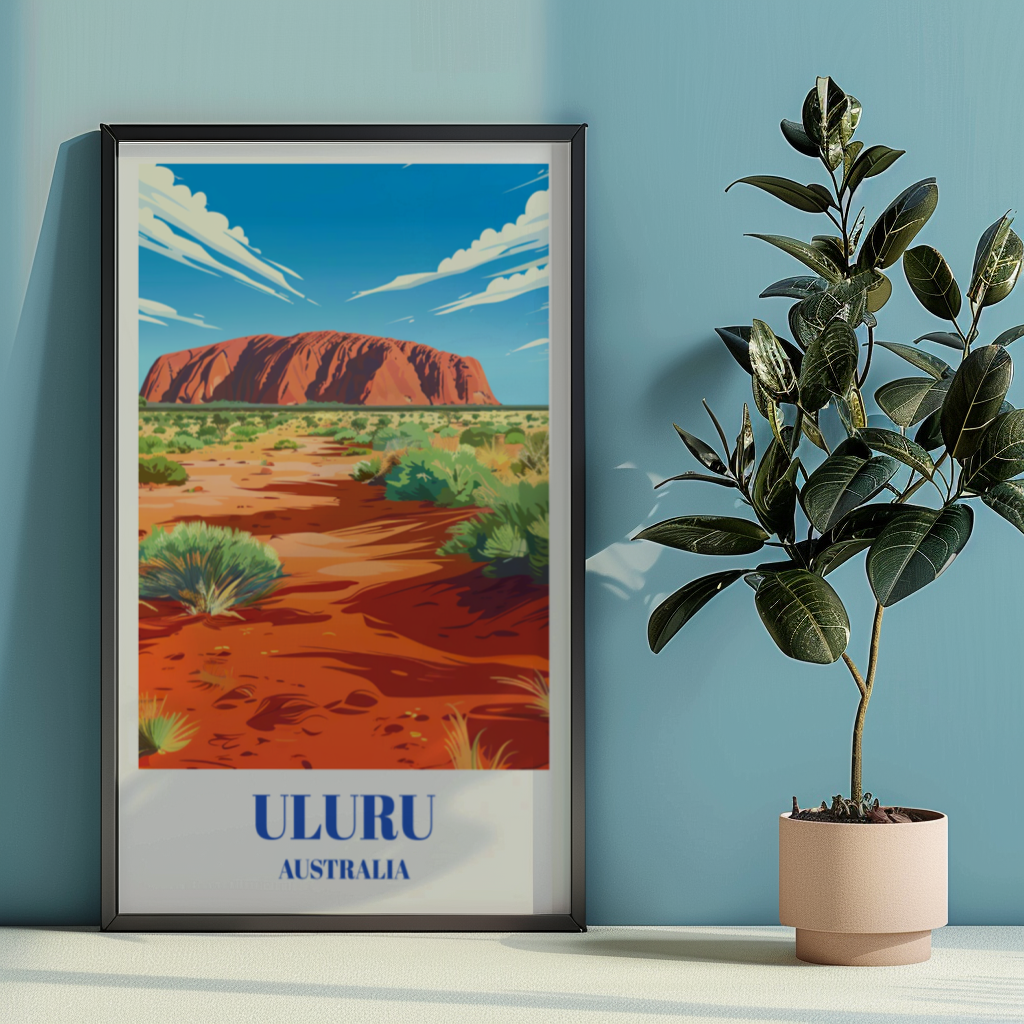 Travel Poster of Uluru (Ayers Rock) Australia - Iconic Red Centre Landscape Art Prin
