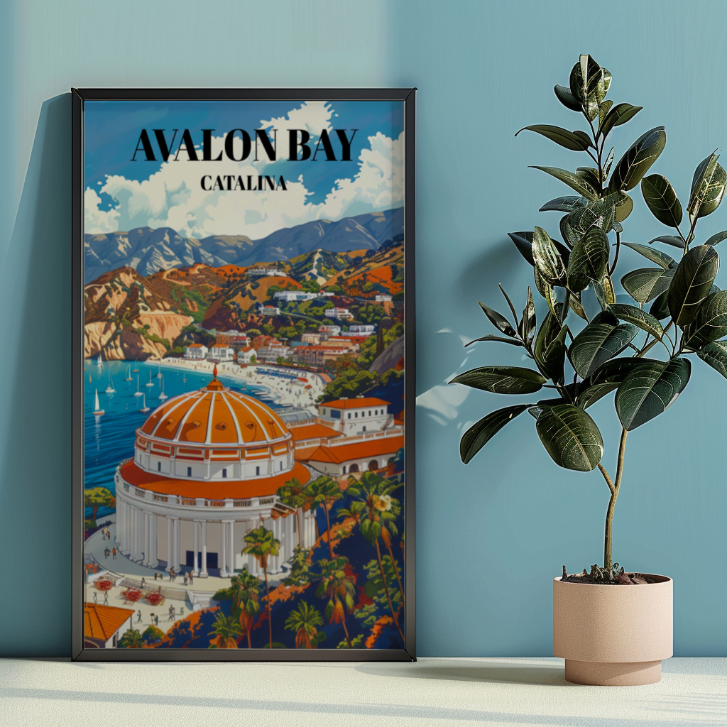 Avalon Bay, Catalina Island Travel Poster, Scenic California Coastline Art Print