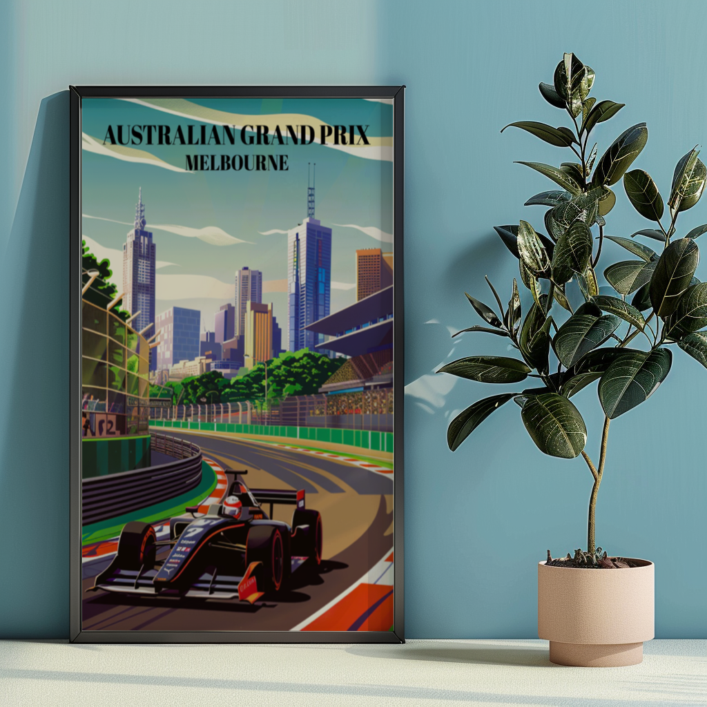 Australian Grand Prix Melbourne Circuit Travel Poster, Formula 1 Racing Wall Art