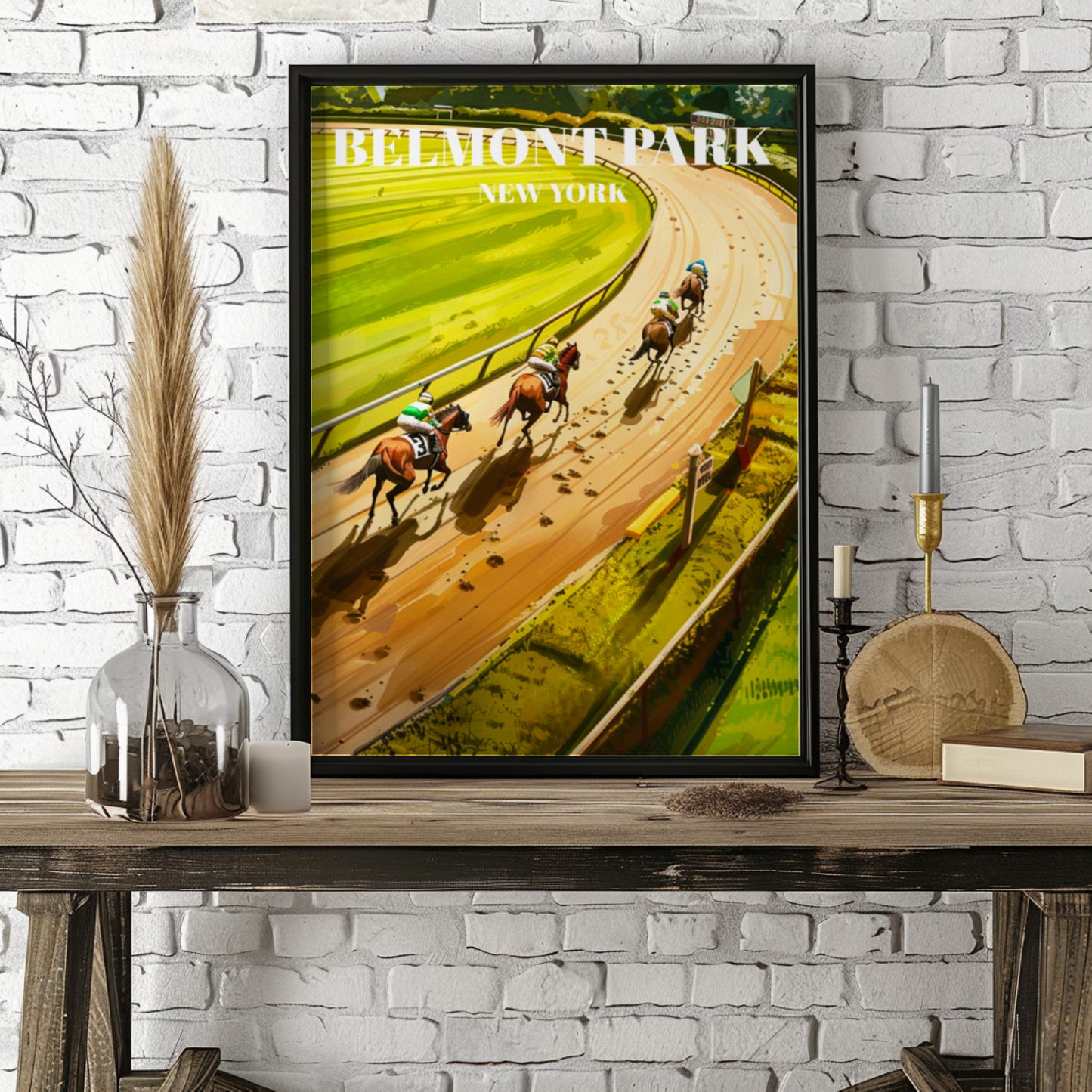 Belmont Park Racetrack Travel Poster, New York Horse Racing Art Print