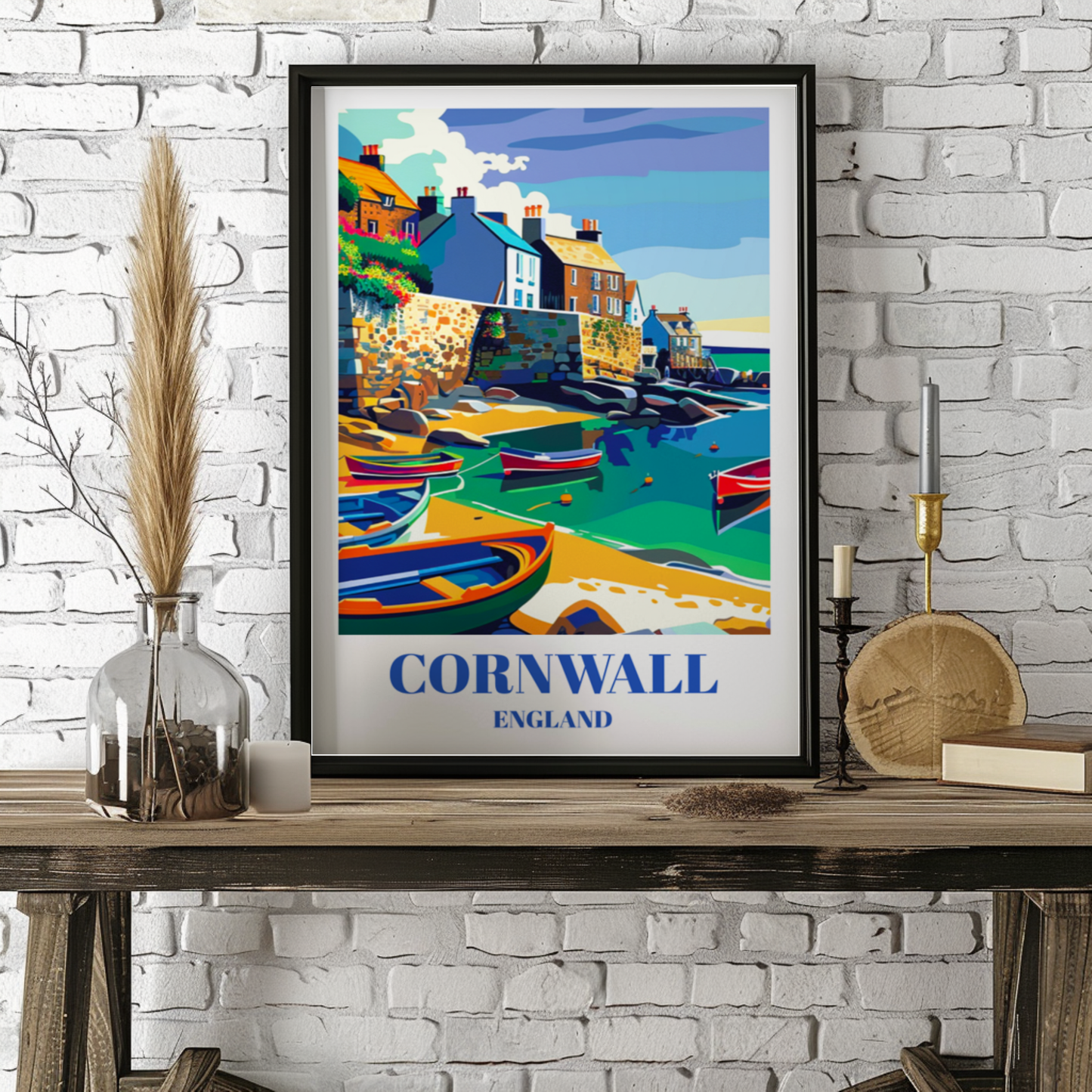 Travel Poster of Mousehole Fishing Village, Cornwall, England, Coastal Wall Art, Home Decor, Scenic Seaside Print, Historic UK Coastal Town