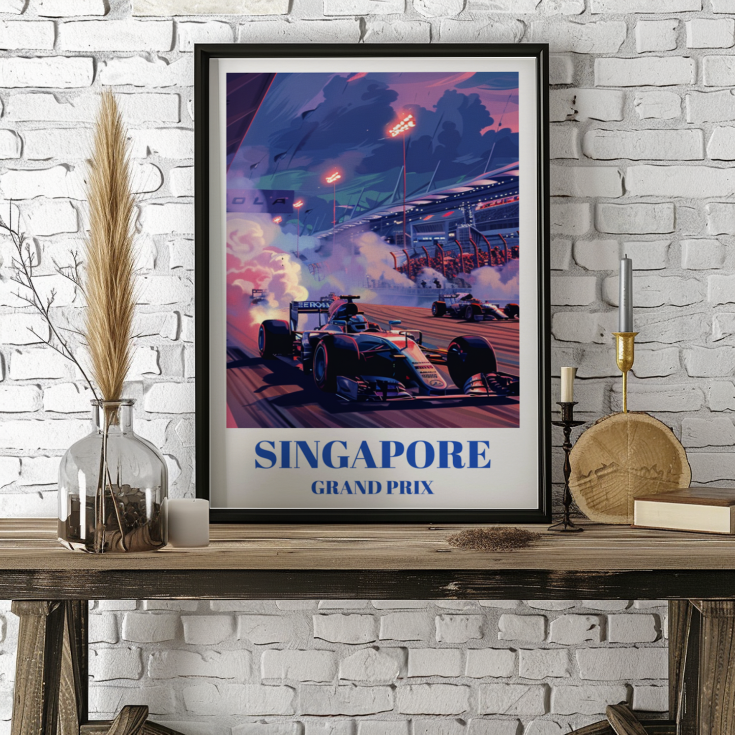 Singapore Grand Prix Track Travel Poster, F1 Circuit Art Print