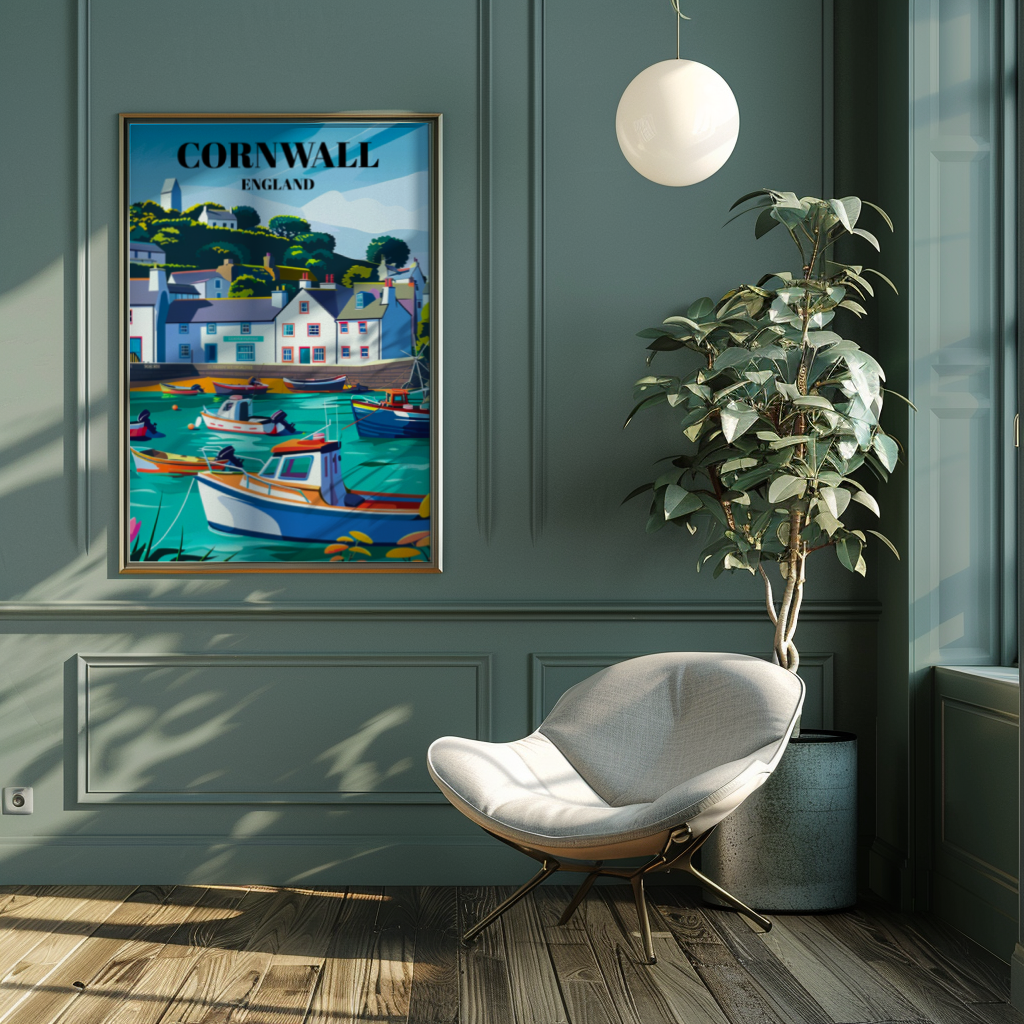 Looe Fishing Village Travel Poster, Cornwall, England, Coastal Wall Art