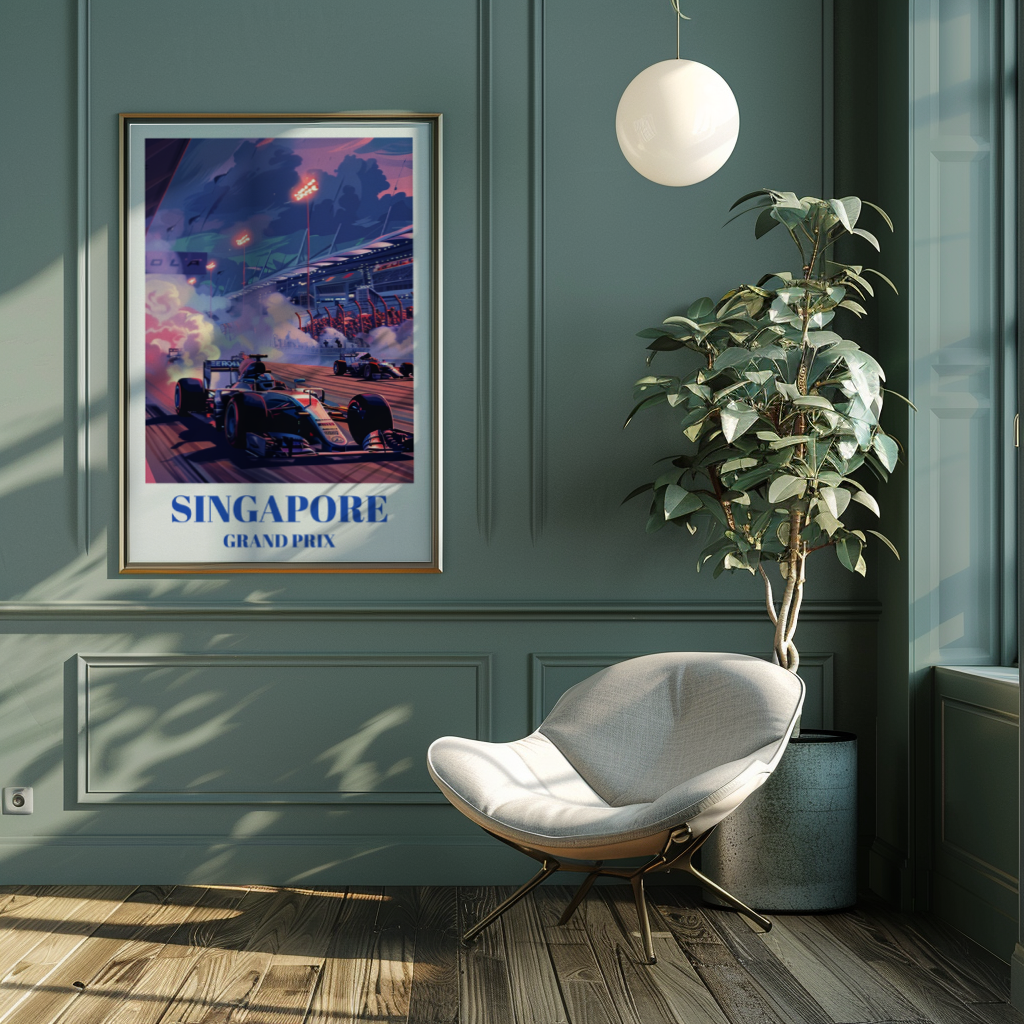 Singapore Grand Prix Track Travel Poster, F1 Circuit Art Print