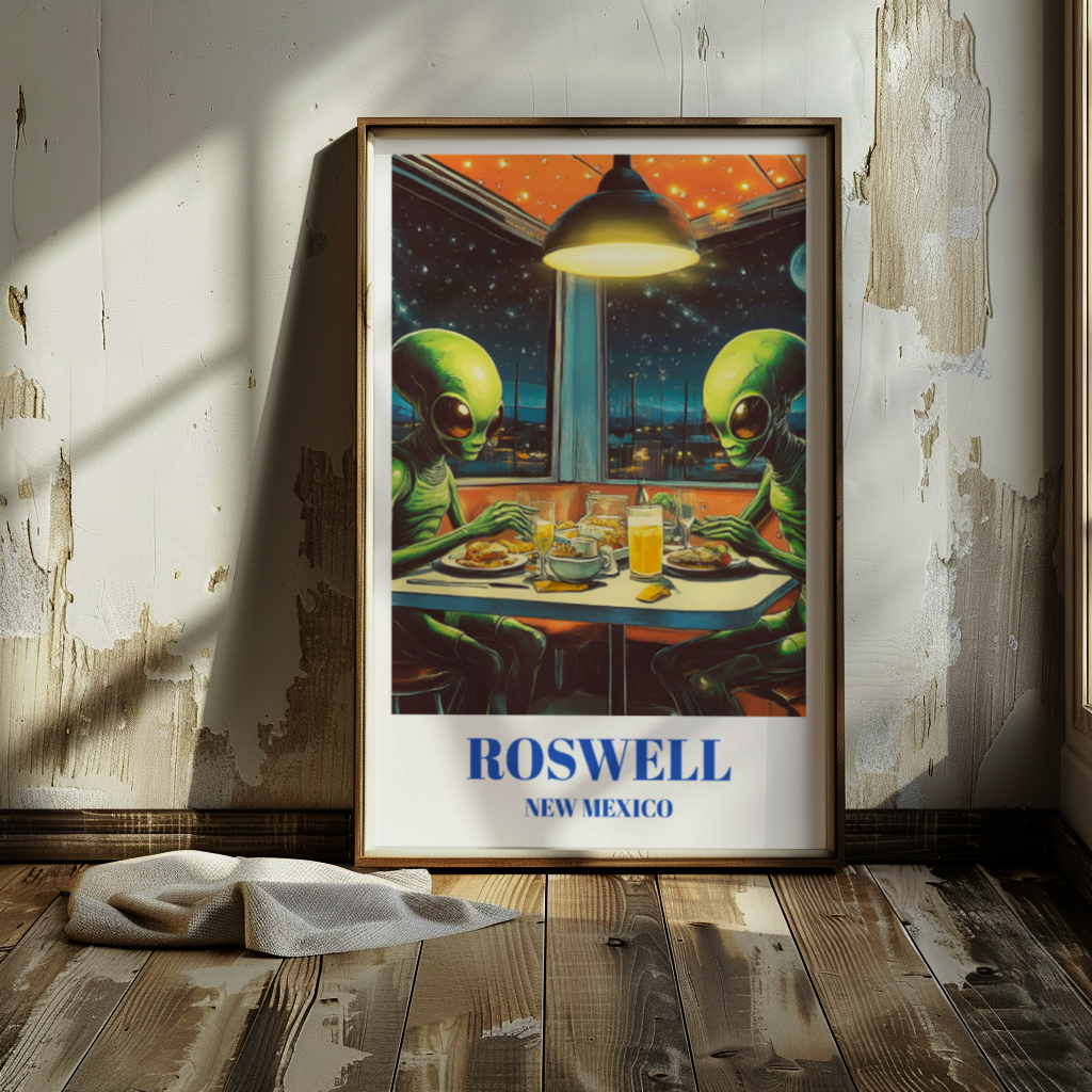 Roswell New Mexico Travel Poster, UFO Alien Art Print, Sci-Fi Wall Art