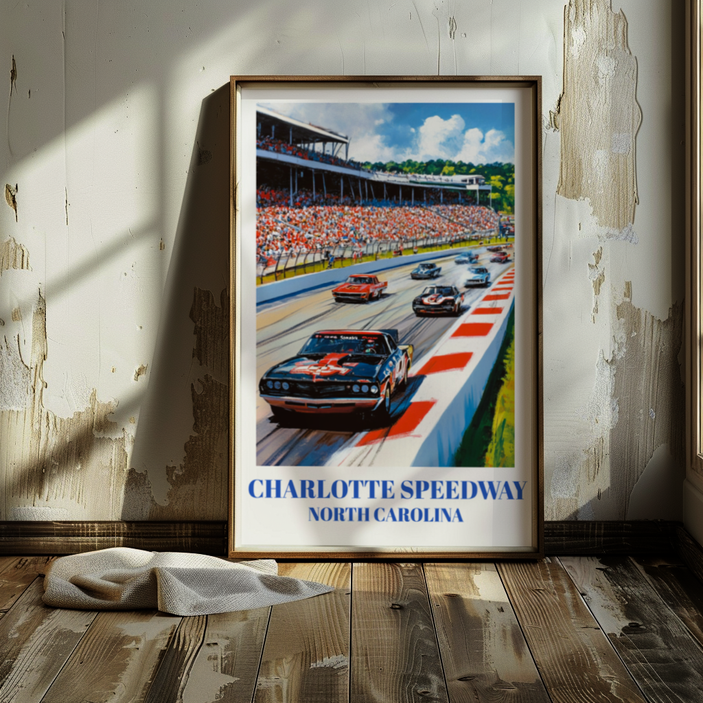Charlotte Speedway Travel Poster. North Carolina Racing Print,