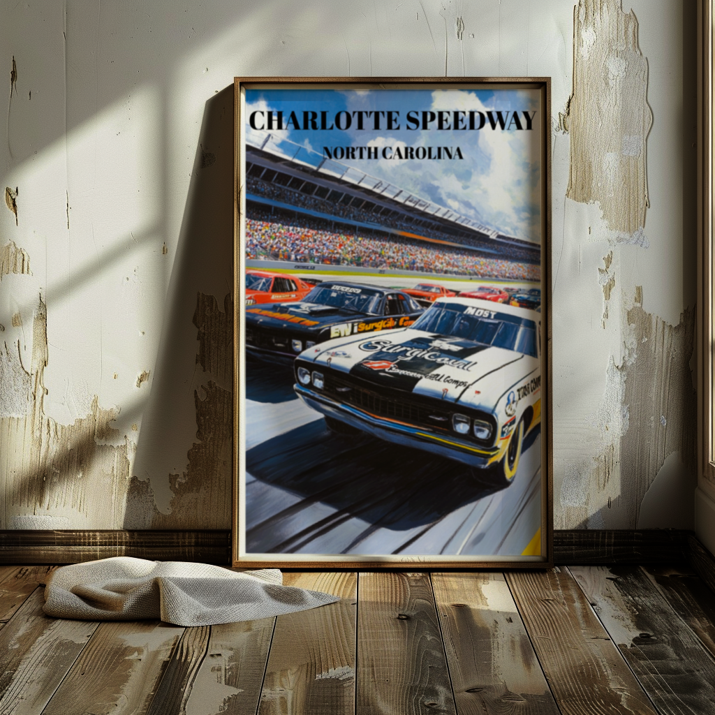 Charlotte Speedway Travel Poster Print, NASCAR Racing Wall Art