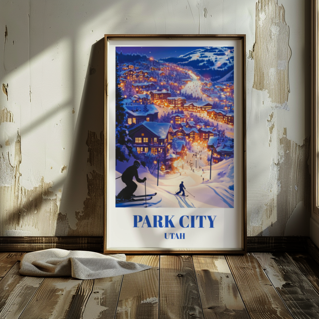 Park City Utah Travel Poster, Winter Ski Destination Wall Art Print