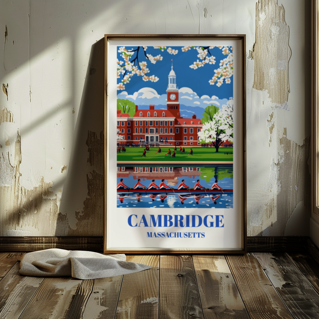 Cambridge Massachusetts Travel Poster, Historic Harvard Square Artwork