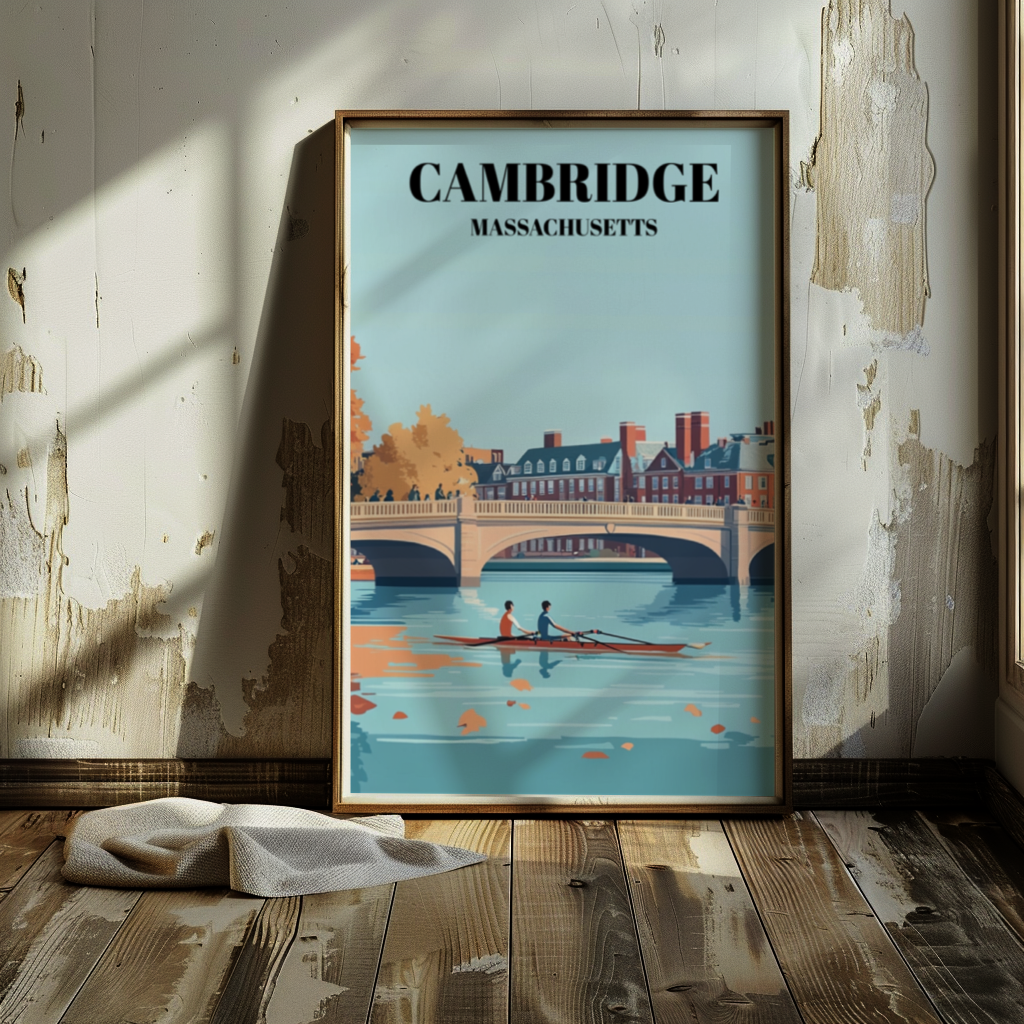 Cambridge Massachusetts Travel Poster, Harvard University Wall Art
