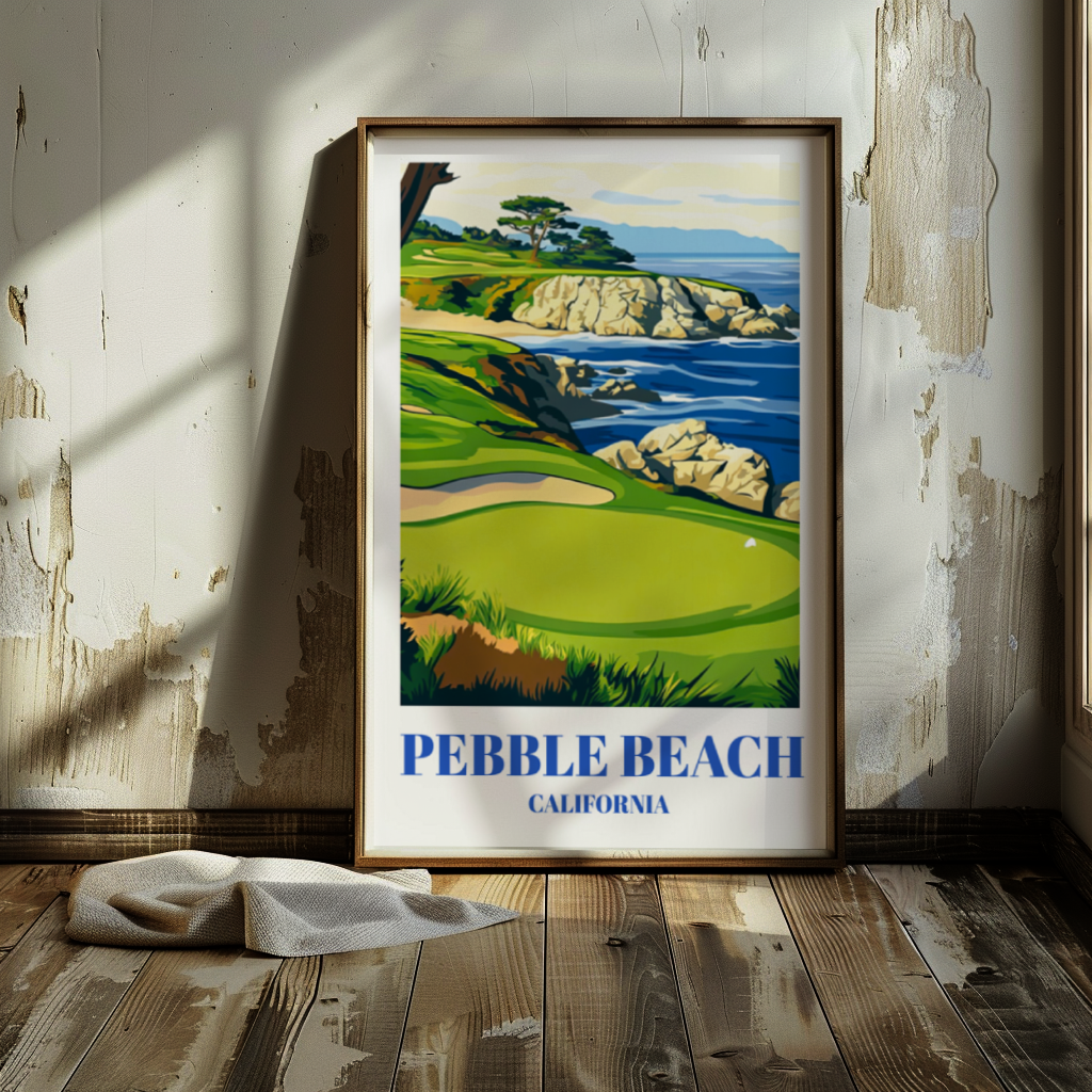 Pebble Beach Golf Course Travel Poster, Monterey California Wall Art Print