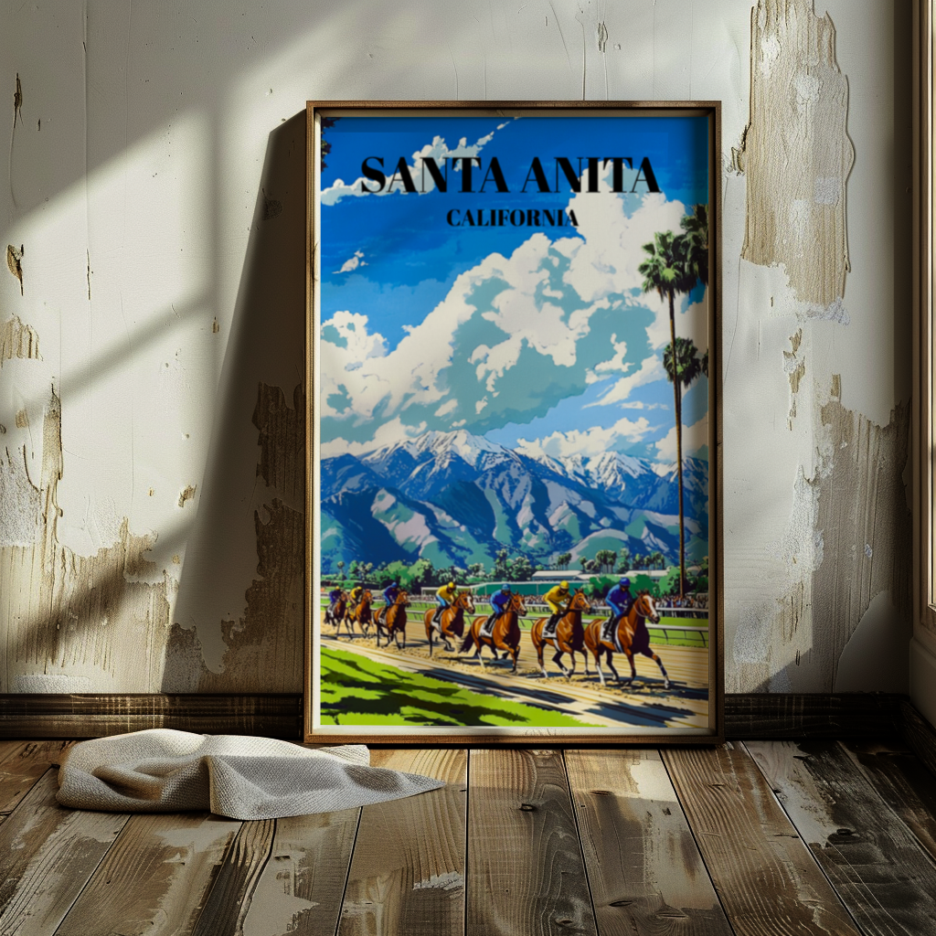 Santa Anita Park Travel Poster - Equestrian Horse Racing Art Print