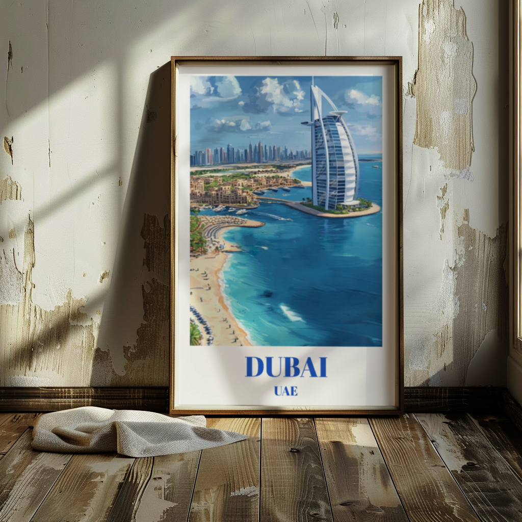 Dubai Travel Poster, Modern Wall Art of UAE Skyline