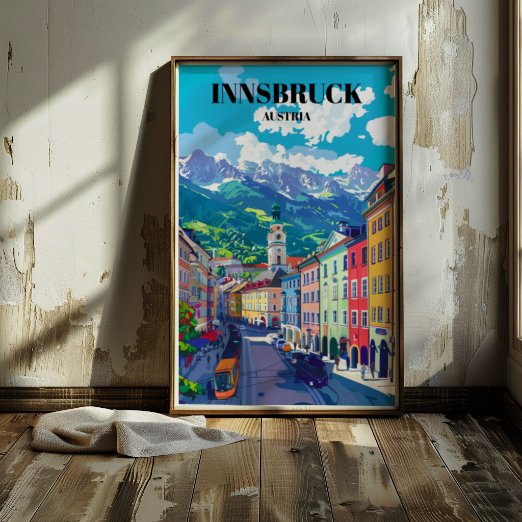Innsbruck, Austria Travel Poster: Alpine Landscapes, Historic Architecture