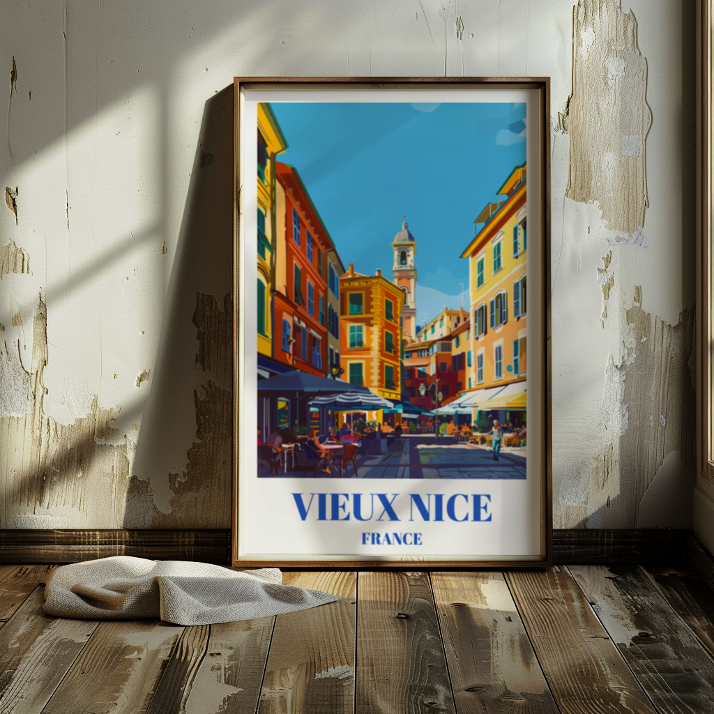 Old Town Vieux Nice France Travel Poster, Mediterranean Coastal Art