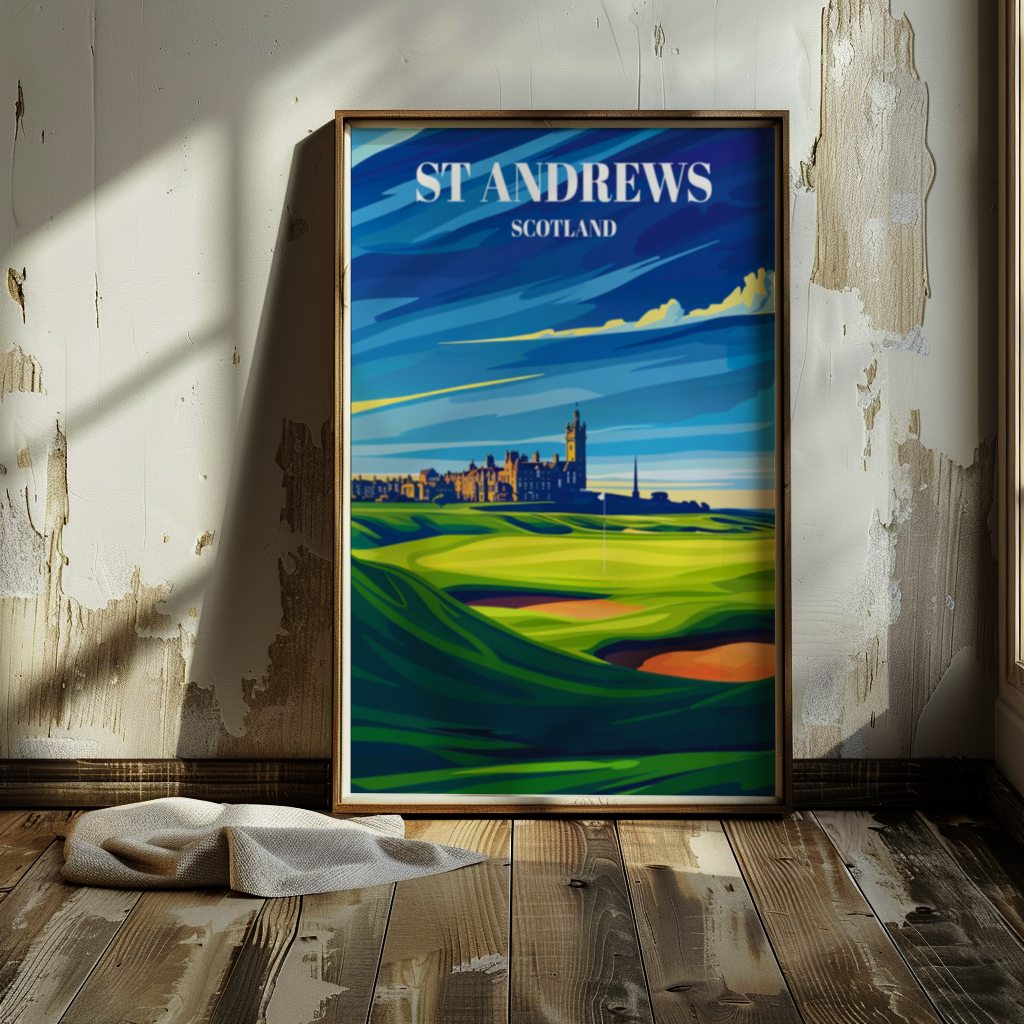 St. Andrews Links Scotland Travel Poster Print, Historic Golf Course Art Decor