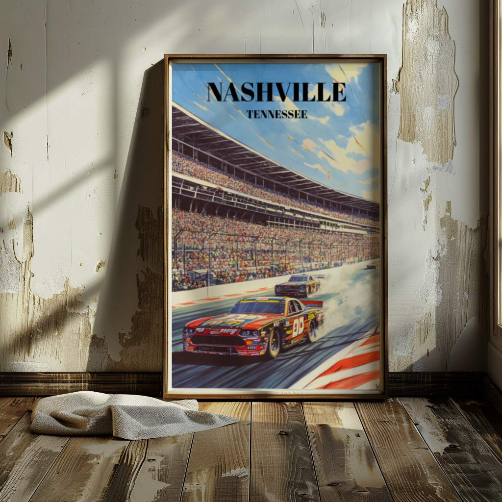Nashville, Tennessee Superspeedway Travel Poster - Racing Wall Art, Motorsports Decor