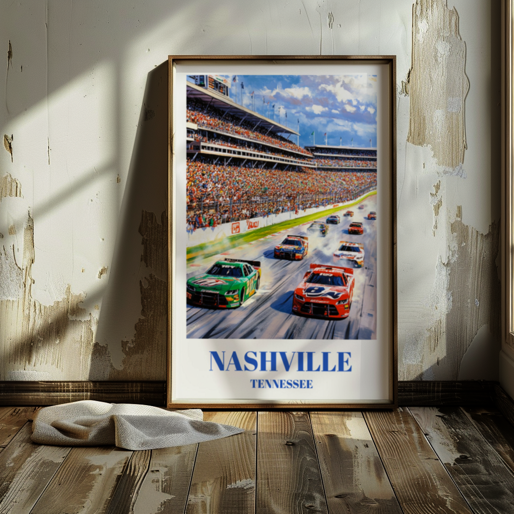 Nashville Tennessee Speedway Travel Print, Retro Racing Wall Art, Race Track Print