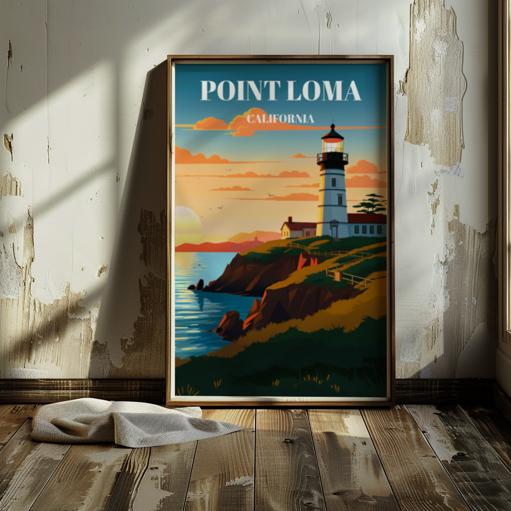 Point Loma Lighthouse Travel Poster Art Print - San Diego Coastal Wall Decor