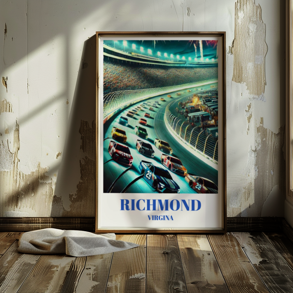 Richmond, Virginia Raceway Travel Poster, Stock Car Race Print