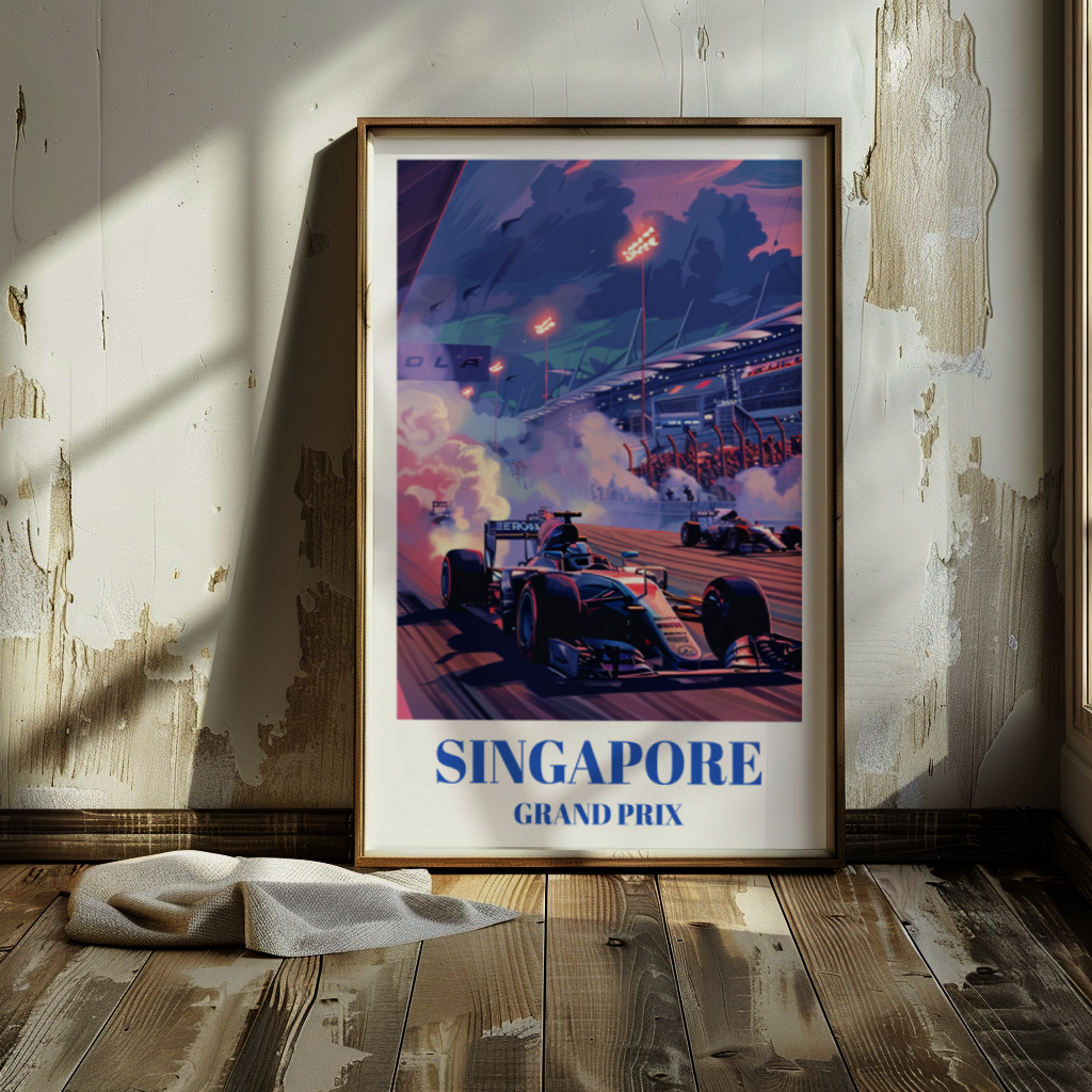 Singapore Grand Prix Track Travel Poster, F1 Circuit Art Print