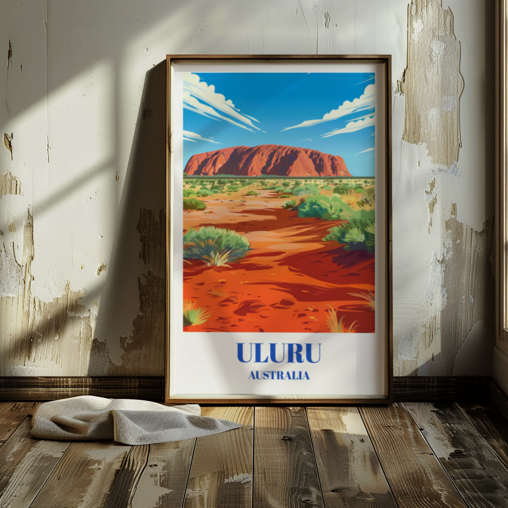 Travel Poster of Uluru (Ayers Rock) Australia - Iconic Red Centre Landscape Art Prin