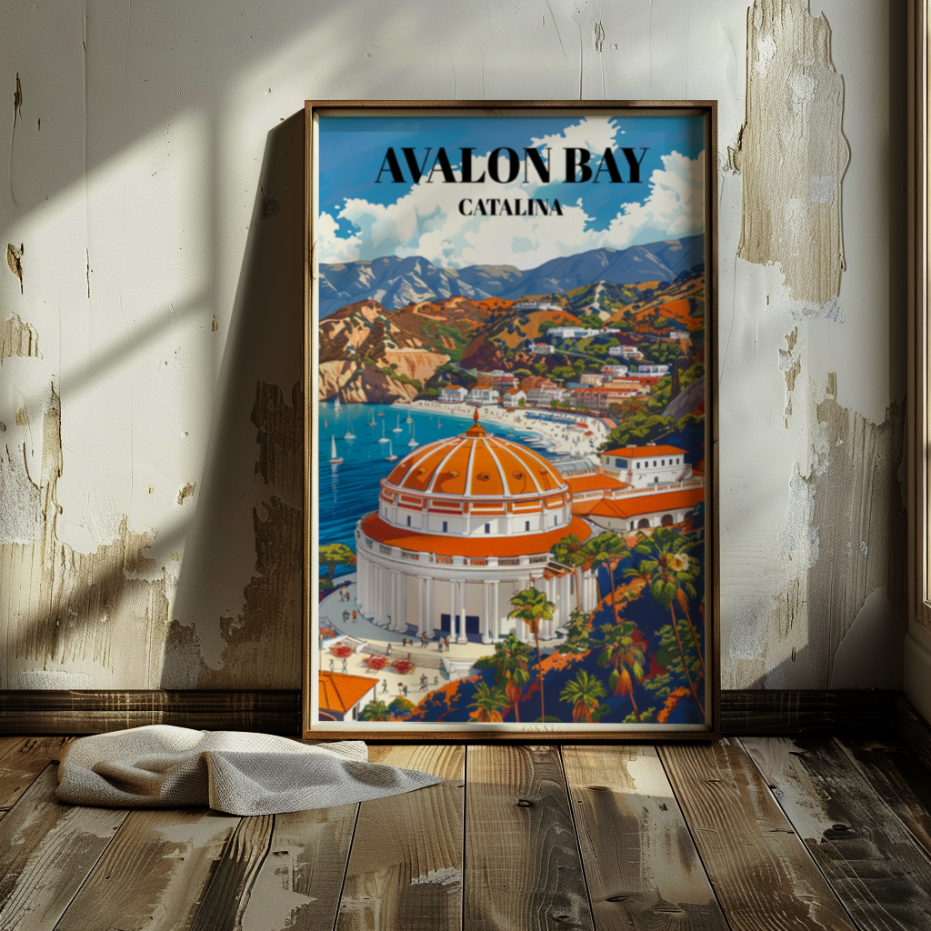 Avalon Bay, Catalina Island Travel Poster, Scenic California Coastline Art Print