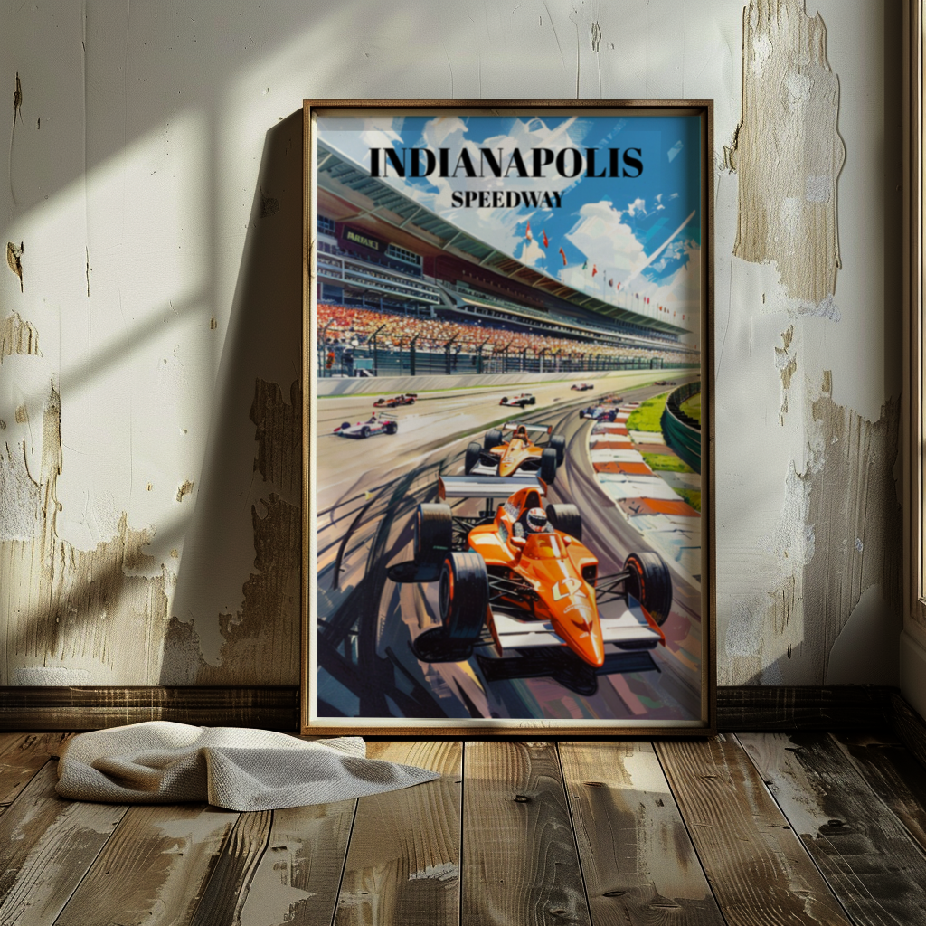 Indianapolis Speedway Racetrack Travel Poster. Indy-500 Wall Art