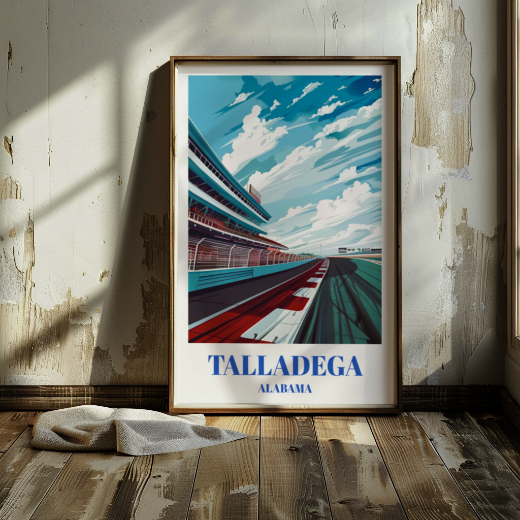 Talladega Superspeedway Travel Poster, NASCAR Racing Art Print