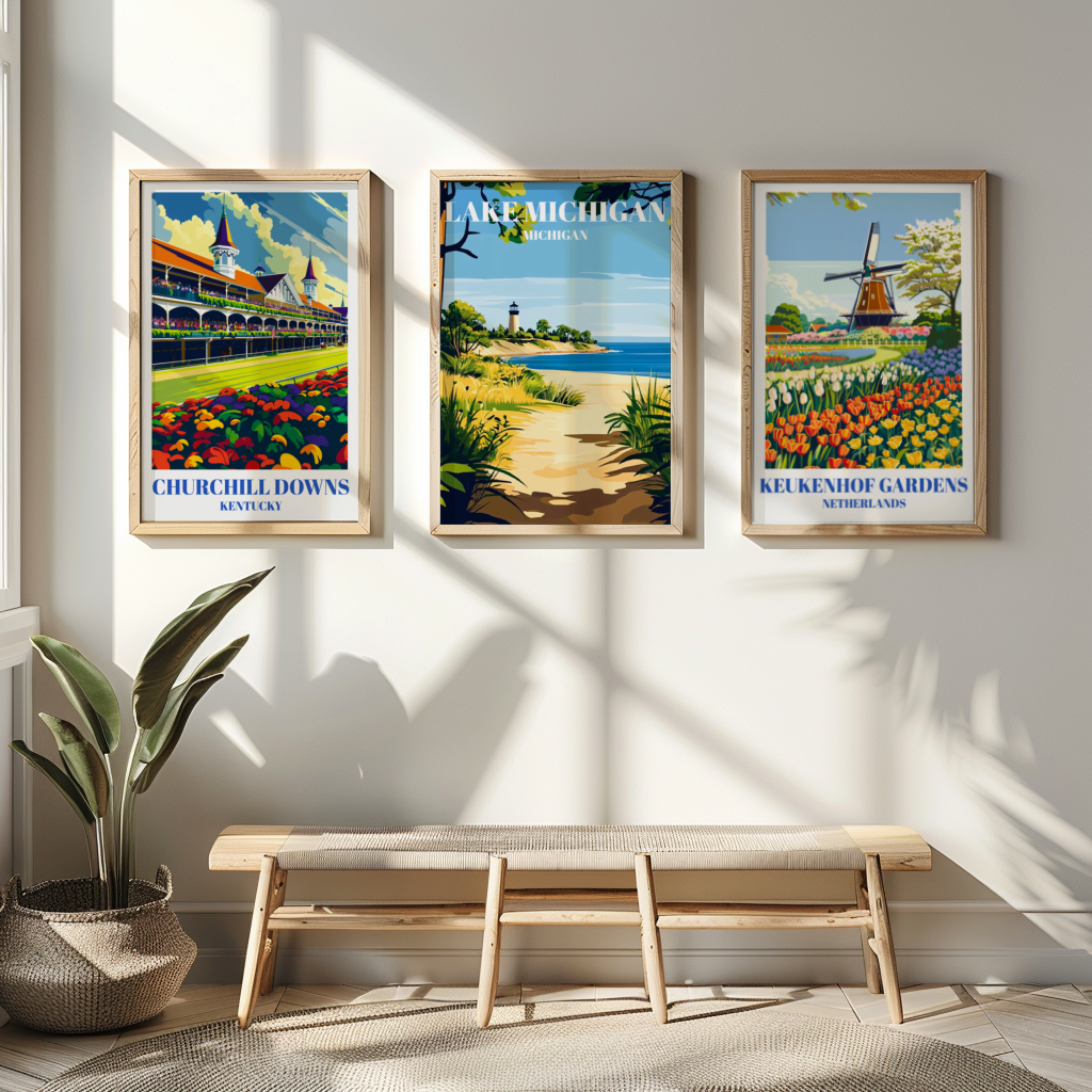 Lake Michigan Travel Poster, Great Lakes Wall Art Print, Coastal Home Decor,