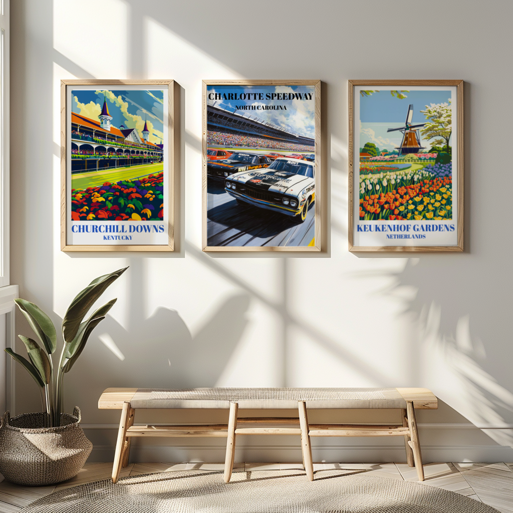 Charlotte Speedway Travel Poster Print, NASCAR Racing Wall Art