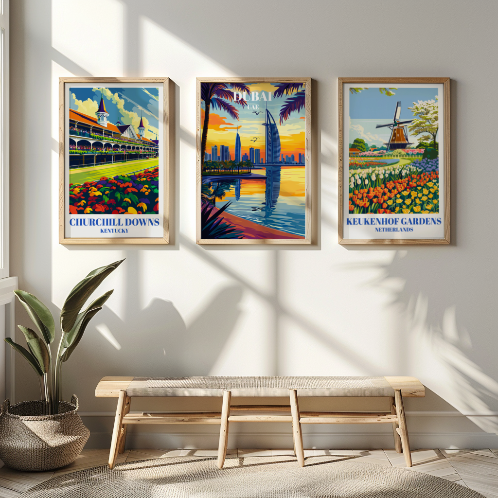 Dubai UAE Travel Poster, Iconic Burj Khalifa Art Print, Middle Eastern Wall Decor
