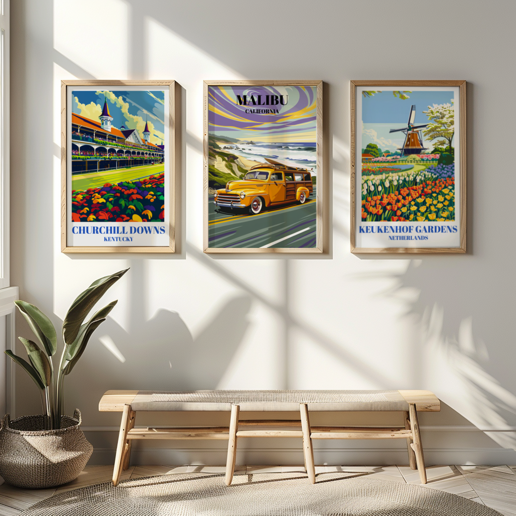 Malibu California Pacific Coast Highway Travel Poster, Beach Sunset Wall Art