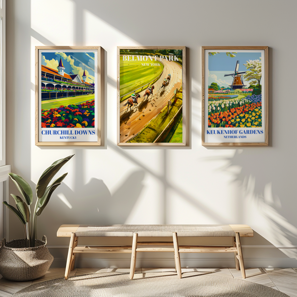Belmont Park Racetrack Travel Poster, New York Horse Racing Art Print