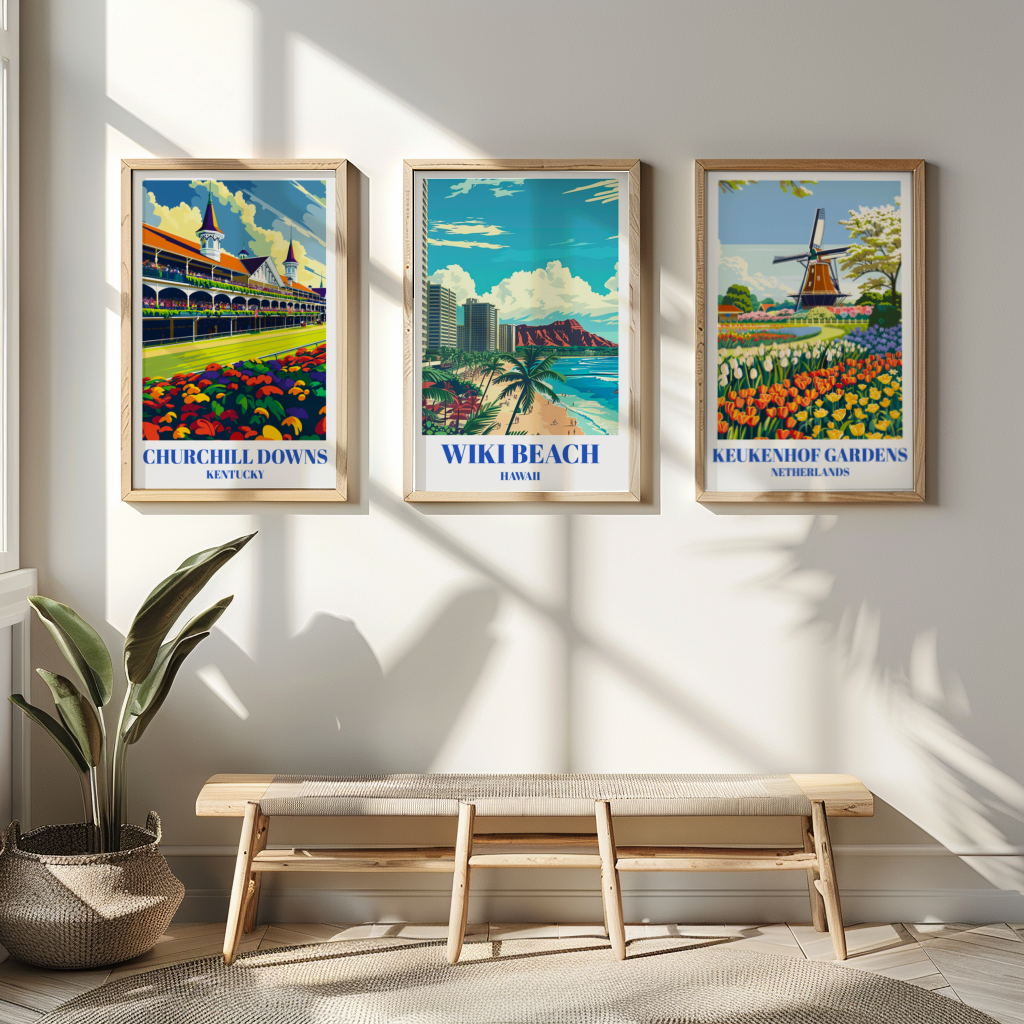 Waikiki Beach Hawaii Travel Poster, Hawaiian Wall Art Prin