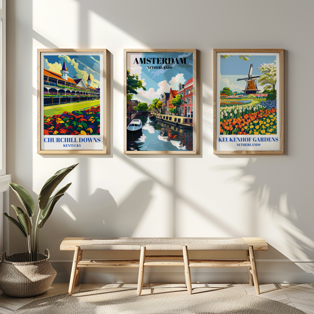 Jordaan & Amsterdam Canals Netherlands Travel Poster, Dutch Cityscape Wall Art Print