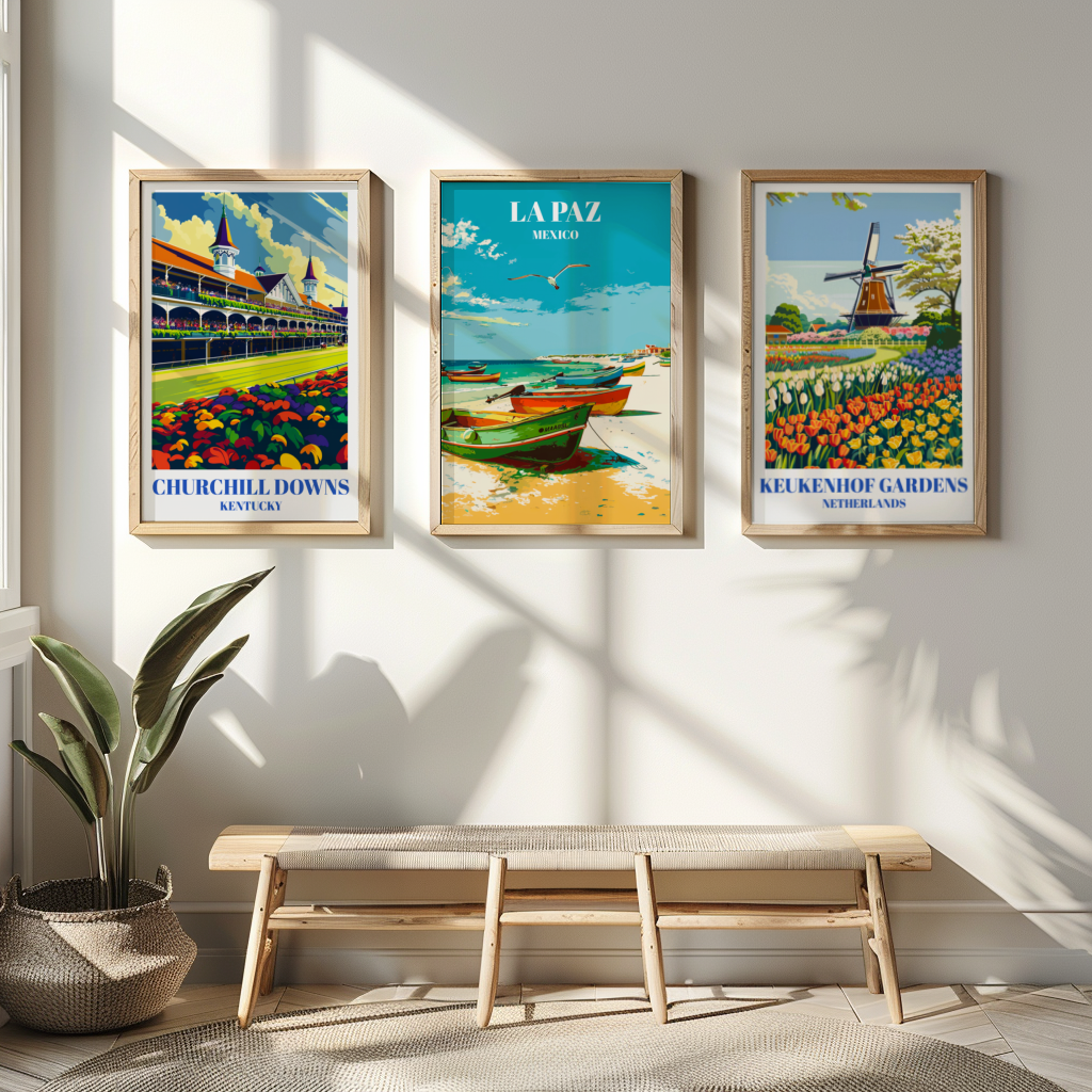 La Paz Mexico Travel Poster, Coastal Wall Art Print With Mexican Panga Fishing Boats