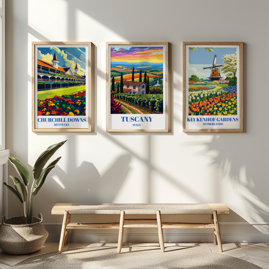 Chianti Region Wineries in Tuscany, Italy Travel Poster, Rustic Wall Art Decor