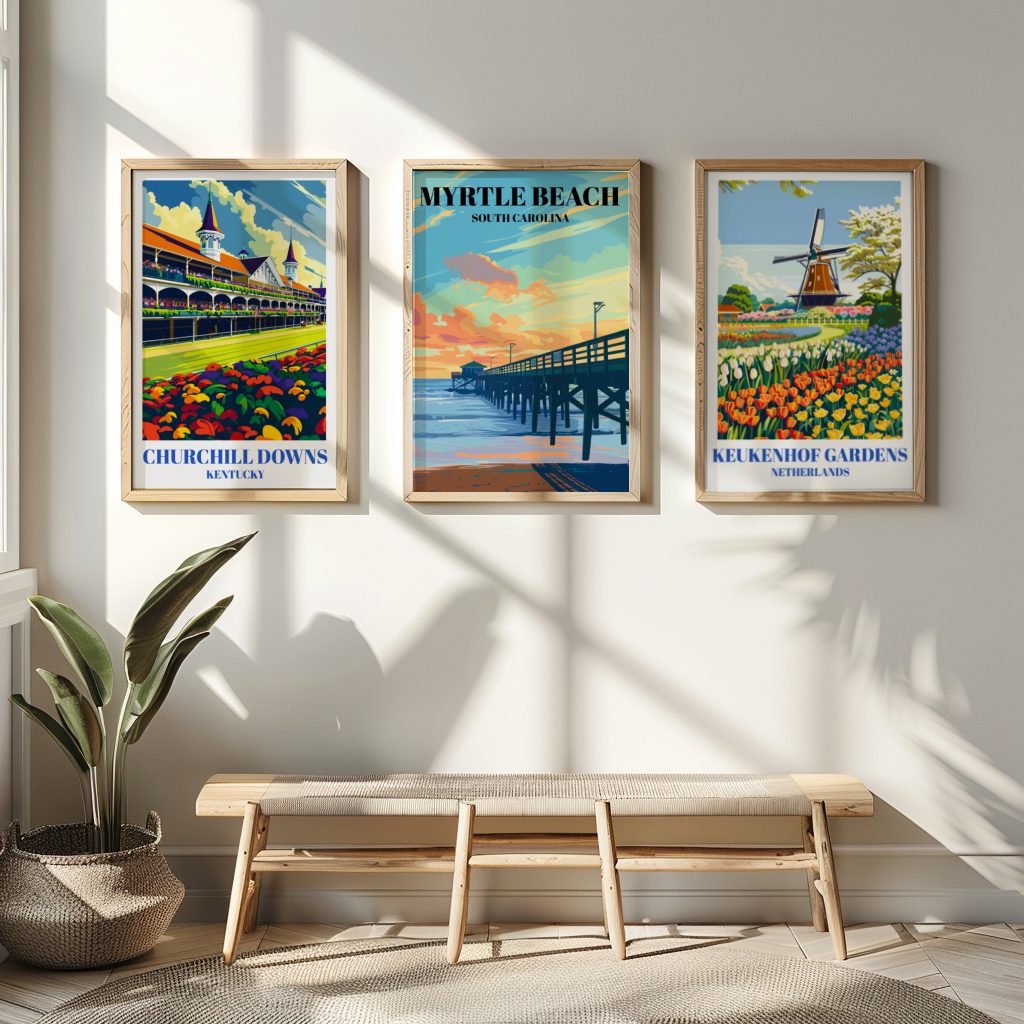 Myrtle Beach State Park Pier Travel Poster, Coastal Wall Art Print